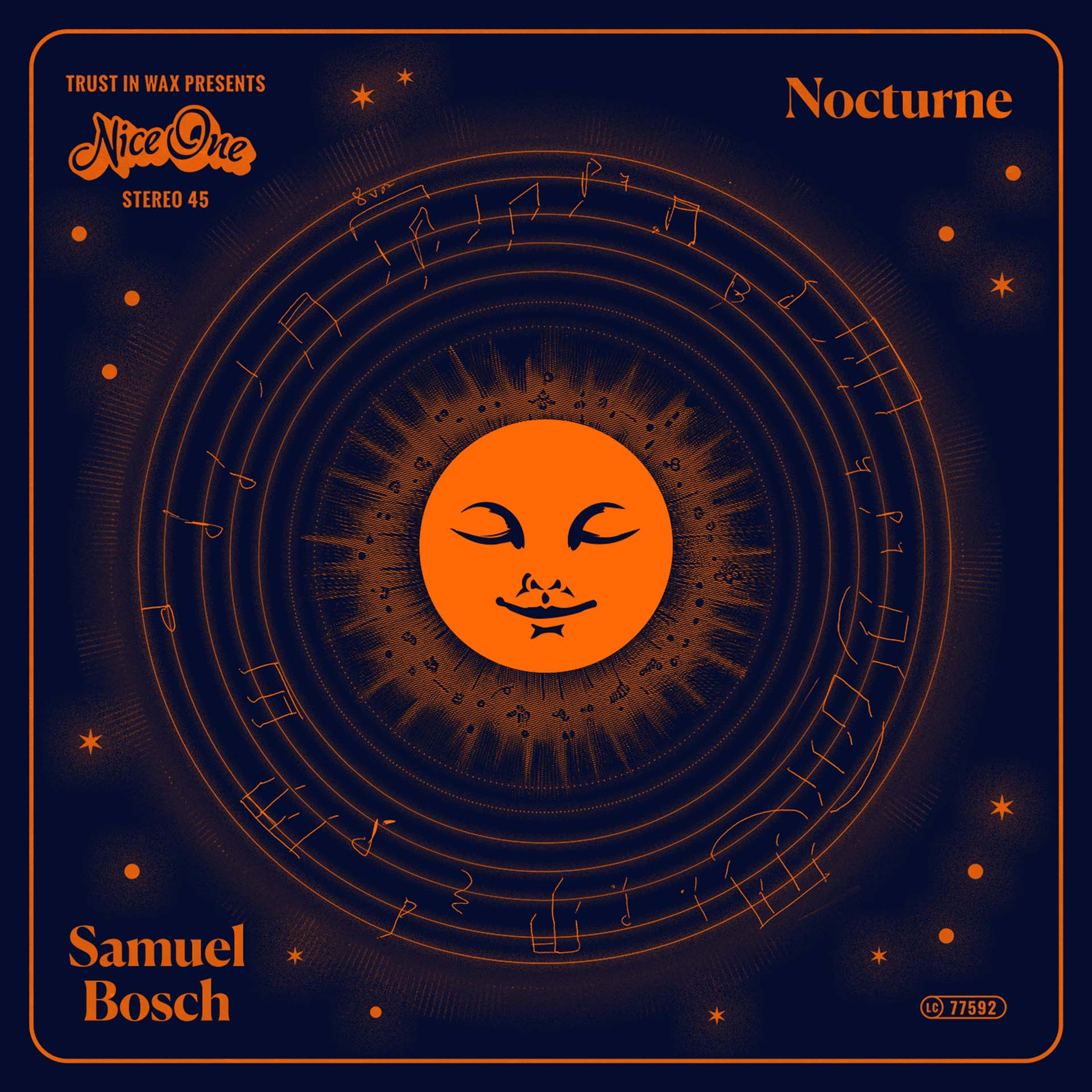 Riso-Artwork mit blauem Druck auf orangem Papier